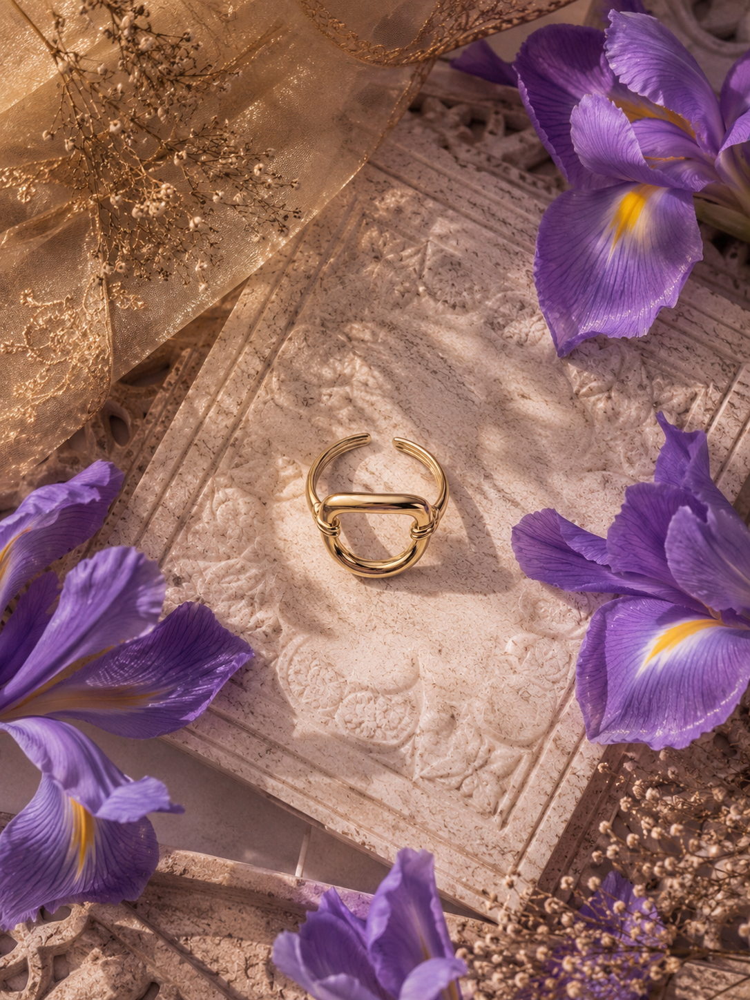 Elegant gold statement ring with open design by Irises Jewels