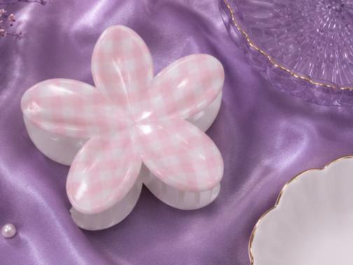 Pastel Gingham Flower Hair Claw Clip