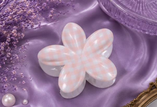 Pastel Gingham Flower Hair Claw Clip