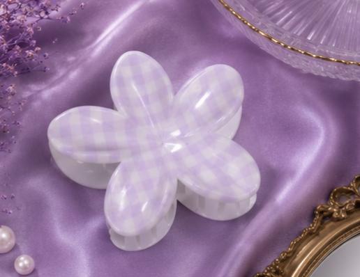 Pastel Gingham Flower Hair Claw Clip
