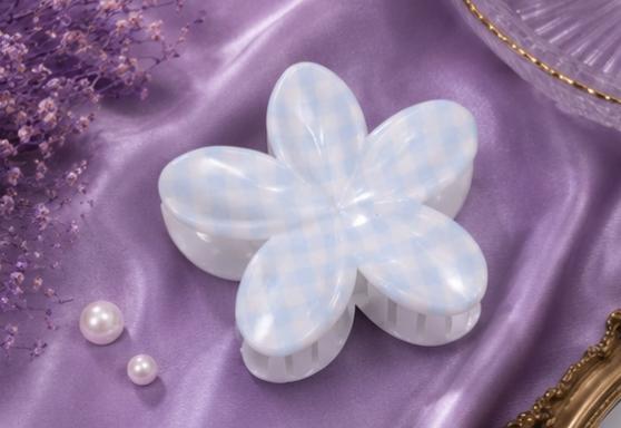 Pastel Gingham Flower Hair Claw Clip