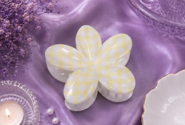 Pastel Gingham Flower Hair Claw Clip