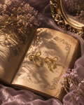 Elegant gold bow earrings displayed on a vintage book by Irises Jewels