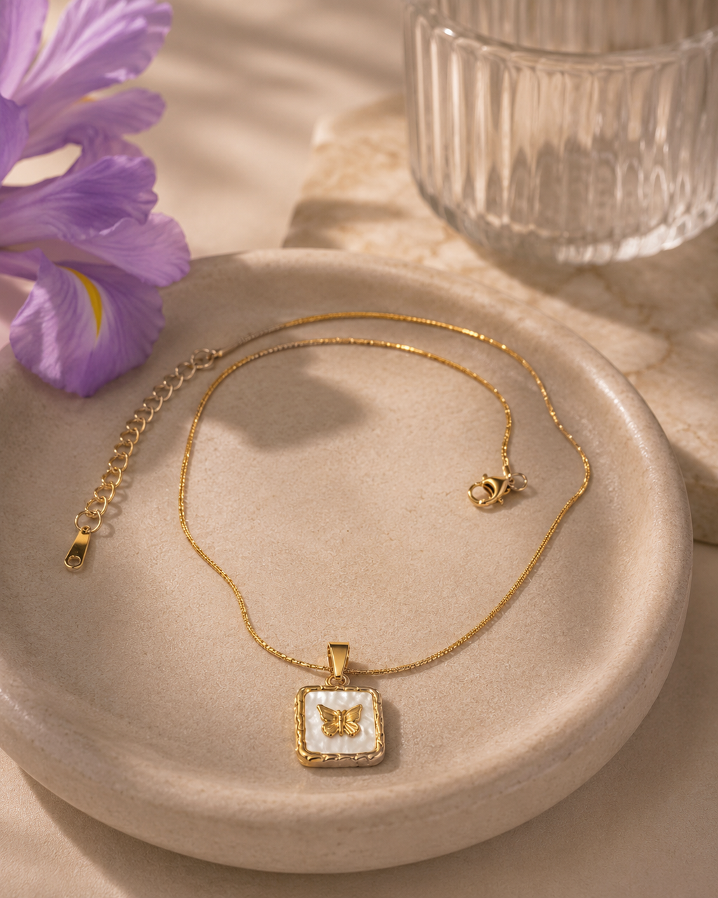 Butterfly Pearl Charm Necklace
